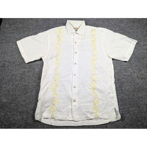 Tommy Bahama Shirt Mens‎ Small White Yellow Embroidered 100% Linen Beach Camp